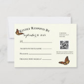 （昆虫）オオカバマダラ、モナークシンプルバタフライQRC RSVPとテラコッタ 出欠カード (裏面)