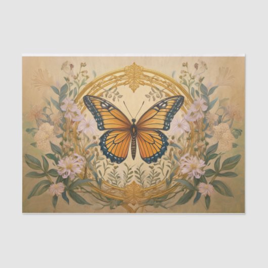 (昆虫)オオカバマダラ、モナークスピン金ゴールド、美しいフォーマルデザイン 薄葉紙 (正面)