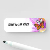 （昆虫）オオカバマダラ、モナークチョウ（紫の背景） 名札 (インサイチュ)