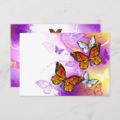 (昆虫)オオカバマダラ、モナークチョウ(紫の背景) 招待状 (正面/裏面)