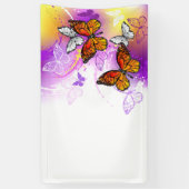 （昆虫）オオカバマダラ、モナークチョウ（紫の背景） 横断幕 (縦)