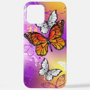 (昆虫)オオカバマダラ、モナークチョウ(紫の背景) iPhone 12 PRO MAXケース