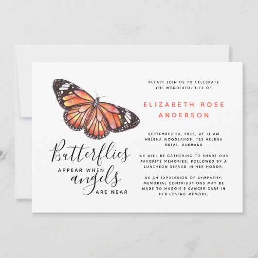 (昆虫)オオカバマダラ、モナークバタフライお祝い救命記念 招待状 (正面)