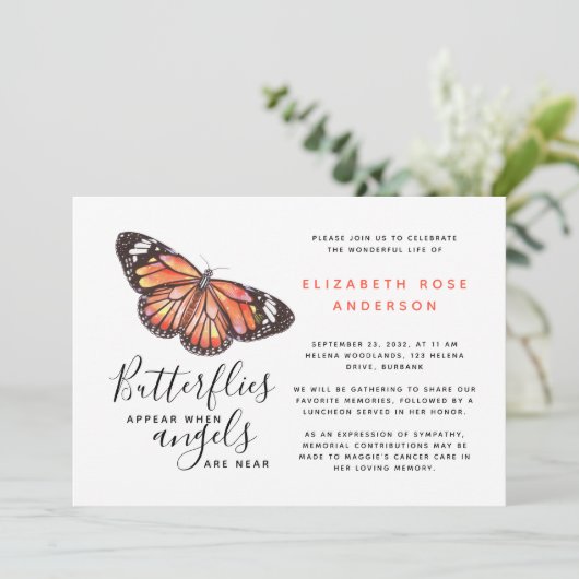 (昆虫)オオカバマダラ、モナークバタフライお祝い救命記念 招待状 (スタンド正面)