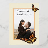 (昆虫)オオカバマダラ、モナークバタフライアイボリー及び秋結婚フローラ 箔招待状 (裏面)