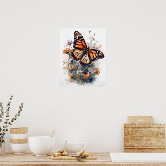 (昆虫)オオカバマダラ、モナークバタフライアートプリントポスター ポスター (キッチン)