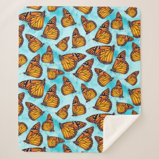 （昆虫）オオカバマダラ、モナークバタフライイラストレーションオンクラウド シェルパブランケット (正面)