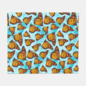 (昆虫)オオカバマダラ、モナークバタフライイラストレーションオンクラウド フリースブランケット (正面(横))