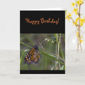 (昆虫)オオカバマダラ、モナークバタフライインザグラス誕生日 カード (黄色い花)