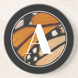 （昆虫）オオカバマダラ、モナークバタフライウィングイニシャルオレンジアンドブラック コースター