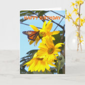 （昆虫）オオカバマダラ、モナークバタフライオンサンフラワー誕生日カード カード (黄色い花)