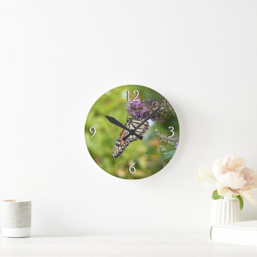 (昆虫)オオカバマダラ、モナークバタフライオンパープルバタフライブッシュ ラウンド壁時計 (ホーム)