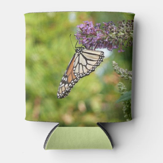 (昆虫)オオカバマダラ、モナークバタフライオンパープルバタフライブッシュ 缶クーラー (正面)