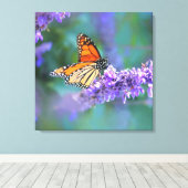 （昆虫）オオカバマダラ、モナークバタフライオンパープル薄紫花 キャンバスプリント (インサイチュ (ウッドフロア))