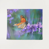 （昆虫）オオカバマダラ、モナークバタフライオンパープル薄紫花 タペストリー (正面(横))