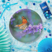 （昆虫）オオカバマダラ、モナークバタフライオンパープル薄紫花 ペーパープレート (パーティー)