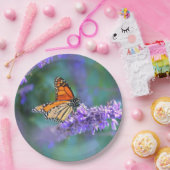 （昆虫）オオカバマダラ、モナークバタフライオンパープル薄紫花 ペーパープレート (パーティー)
