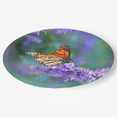 （昆虫）オオカバマダラ、モナークバタフライオンパープル薄紫花 ペーパープレート (アングル)