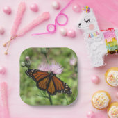 （昆虫）オオカバマダラ、モナークバタフライオンピンクチスル紙プレート ペーパープレート (パーティー)