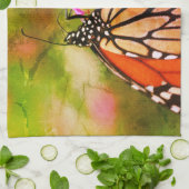 (昆虫)オオカバマダラ、モナークバタフライオンフラワークローズアップ抽象芸術 キッチンタオル (折り畳み)