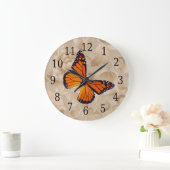 （昆虫）オオカバマダラ、モナークバタフライオンブラウンフローラ時計 ラージ壁時計 (ホーム)