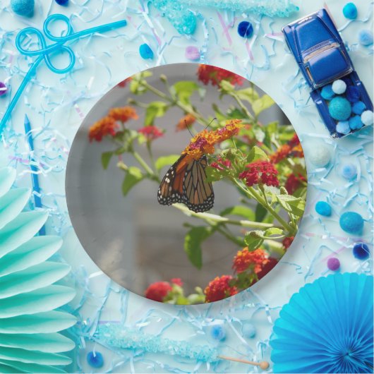 (昆虫)オオカバマダラ、モナークバタフライオンレッドバタフライブッシュ ペーパープレート (パーティー)
