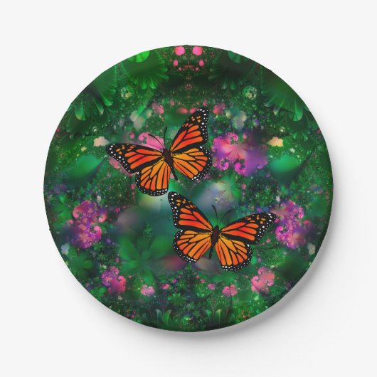 （昆虫）オオカバマダラ、モナークバタフライガーデンイラストレーション ペーパープレート (正面)