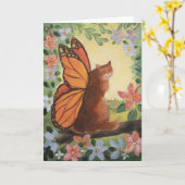 (昆虫)オオカバマダラ、モナークバタフライキャットインメドウ カード (黄色い花)