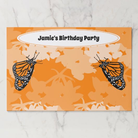 (昆虫)オオカバマダラ、モナークバタフライテーマの誕生日パーティオレンジ ペーパーパッド (正面)