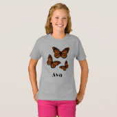 （昆虫）オオカバマダラ、モナークバタフライデザイン – ガールズベーシックTシャツ Tシャツ (正面フル)