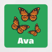 （昆虫）オオカバマダラ、モナークバタフライデザイン – スモールスクエアウェアL ラベル (デザイン2)