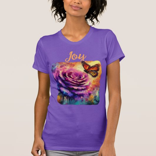 （昆虫）オオカバマダラ、モナークバタフライパープルバラサンセットオレンジ Tシャツ (正面)