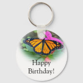 (昆虫)オオカバマダラ、モナークバタフライピンクフローラフォト誕生日 キーホルダー (正面)
