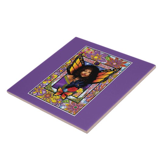 (昆虫)オオカバマダラ、モナークバタフライフェアリーパープルフローラ タイル (側面)