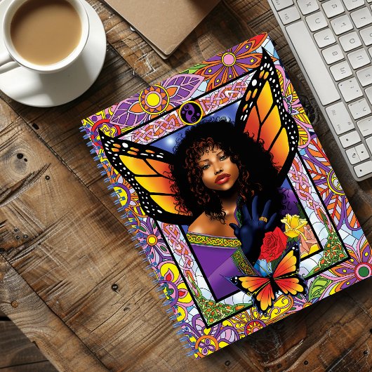 (昆虫)オオカバマダラ、モナークバタフライフェアリーパープルフローラ ノートブック