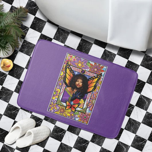 (昆虫)オオカバマダラ、モナークバタフライフェアリーパープルフローラ バスマット