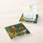 (昆虫)オオカバマダラ、モナークバタフライフォトブライトフラワーズ自然 ガラスコースター (アングル)