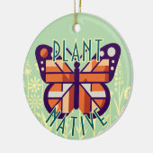 (昆虫)オオカバマダラ、モナークバタフライプラント先住民グリーンバックグラウンド セラミックオーナメント (左)