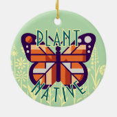 (昆虫)オオカバマダラ、モナークバタフライプラント先住民グリーンバックグラウンド セラミックオーナメント (裏面)