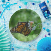 (昆虫)オオカバマダラ、モナークバタフライホワイトピンクの花 ペーパープレート (パーティー)