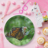 (昆虫)オオカバマダラ、モナークバタフライホワイトピンクの花 ペーパープレート (パーティー)
