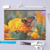 （昆虫）オオカバマダラ、モナークバタフライマリゴールド写真 薄葉紙 (クラフト)