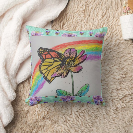 （昆虫）オオカバマダラ、モナークバタフライレインボー絵を描ズアクアクアククッション クッション (ブランケット)