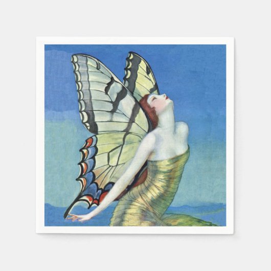 (昆虫)オオカバマダラ、モナークバタフライレッドヘアヴィンテージ妖精 スタンダードカクテルナプキン (正面)