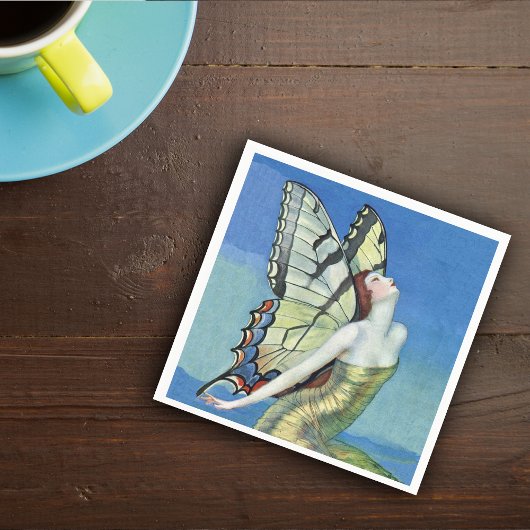 （昆虫）オオカバマダラ、モナークバタフライレッドヘアヴィンテージ妖精 スタンダードカクテルナプキン