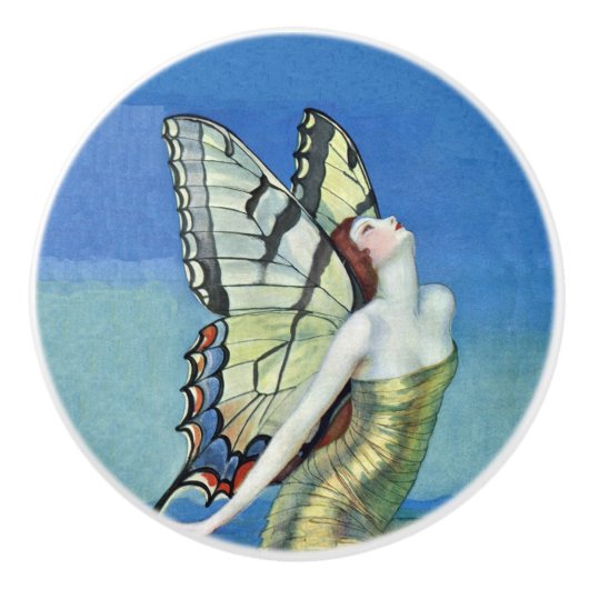 (昆虫)オオカバマダラ、モナークバタフライレッドヘアヴィンテージ妖精 セラミックノブ (正面)