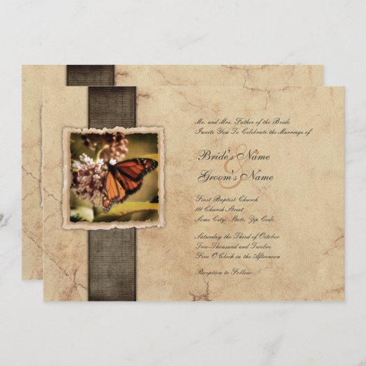 （昆虫）オオカバマダラ、モナークバタフライヴィンテージウエディング招待状 招待状 (正面/裏面)