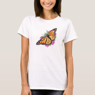 (昆虫)オオカバマダラ、モナークバタフライ付き女性用Tシャツ Tシャツ