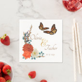 (昆虫)オオカバマダラ、モナークバタフライ秋フローラカスタムアイボリー スタンダードカクテルナプキン (インサイチュ)