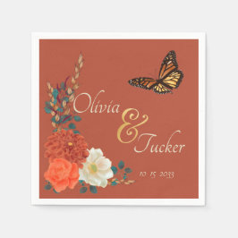 （昆虫）オオカバマダラ、モナークバタフライ秋フローラテラコッタカスタム スタンダードカクテルナプキン